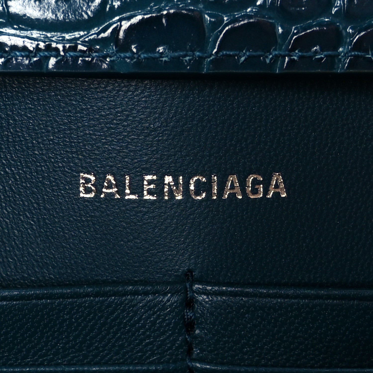 Balenciaga Shiny Calfskin Crocodile Embossed Hourglass Chain Bag Forest Green 11 of 21