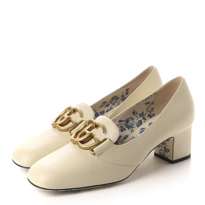 Gucci Malaga Kid GG Victoire 55mm Loafer Pumps 38.5 Vintage White 3 of 10