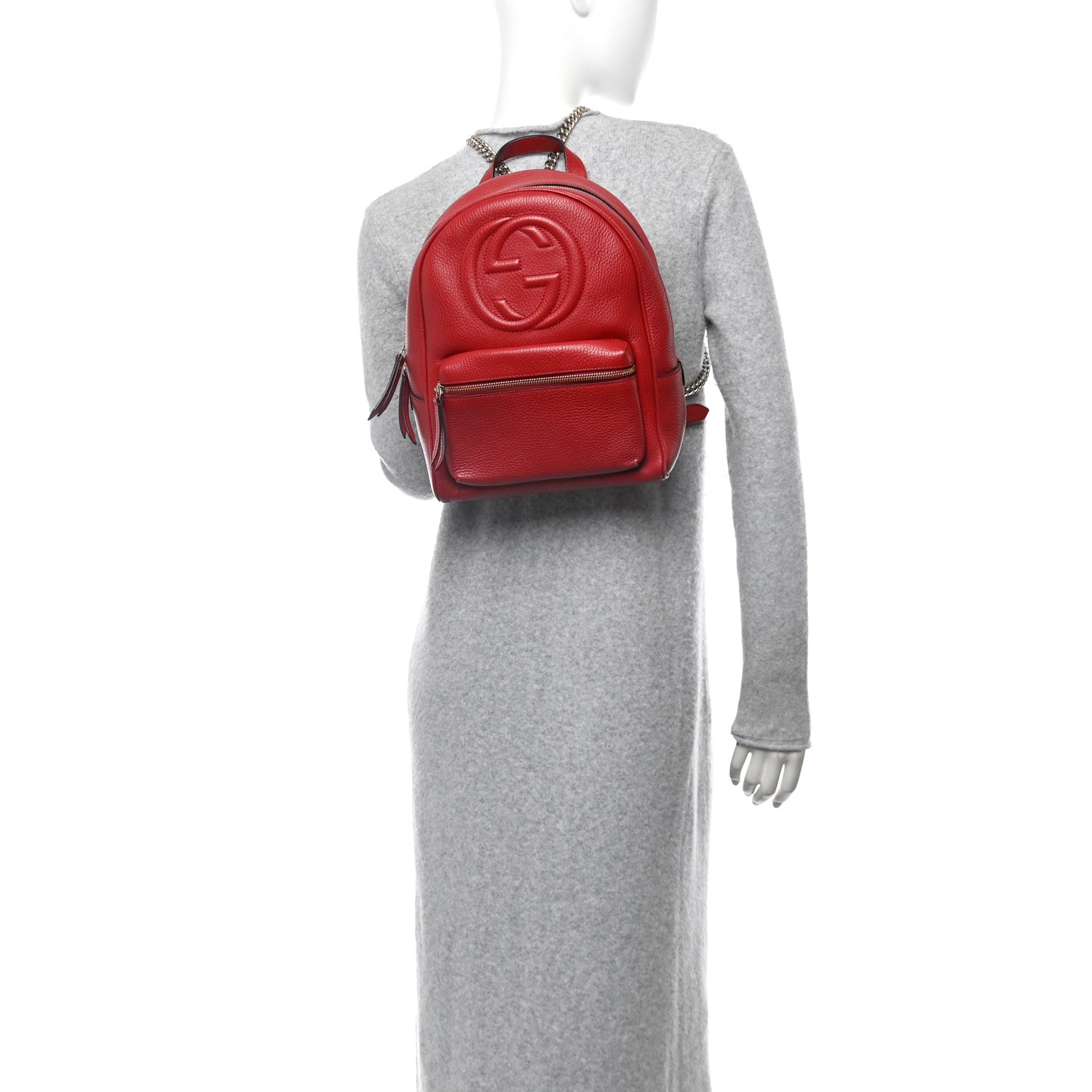 Gucci Pebbled Calfskin Soho Chain Backpack Hibiscus Red 2 of 11
