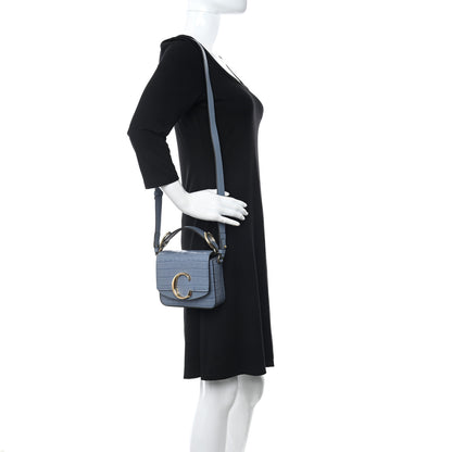 Chloe Calfskin Crocodile Embossed Mini C Double Carry Ash Blue 2 of 8