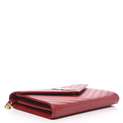 Saint Laurent Grain De Poudre Matelasse Chevron Monogram Chain Wallet Vermillion 4 of 12