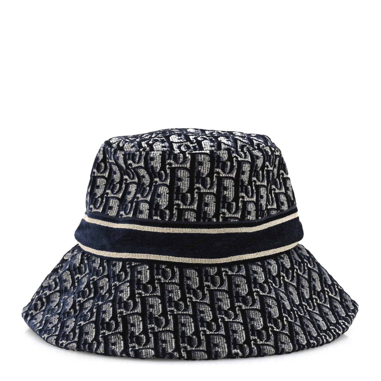 Christian Dior Velvet Oblique Large Brim Bucket Hat 58 Bleu Marine 6 of 8