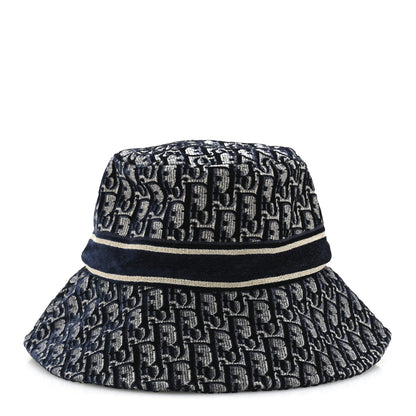 Christian Dior Velvet Oblique Large Brim Bucket Hat 58 Bleu Marine 6 of 8