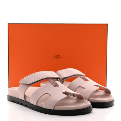 Hermes Suede Goatskin Womens Chypre Sandals 39 Rose Porcelaine 9 of 9