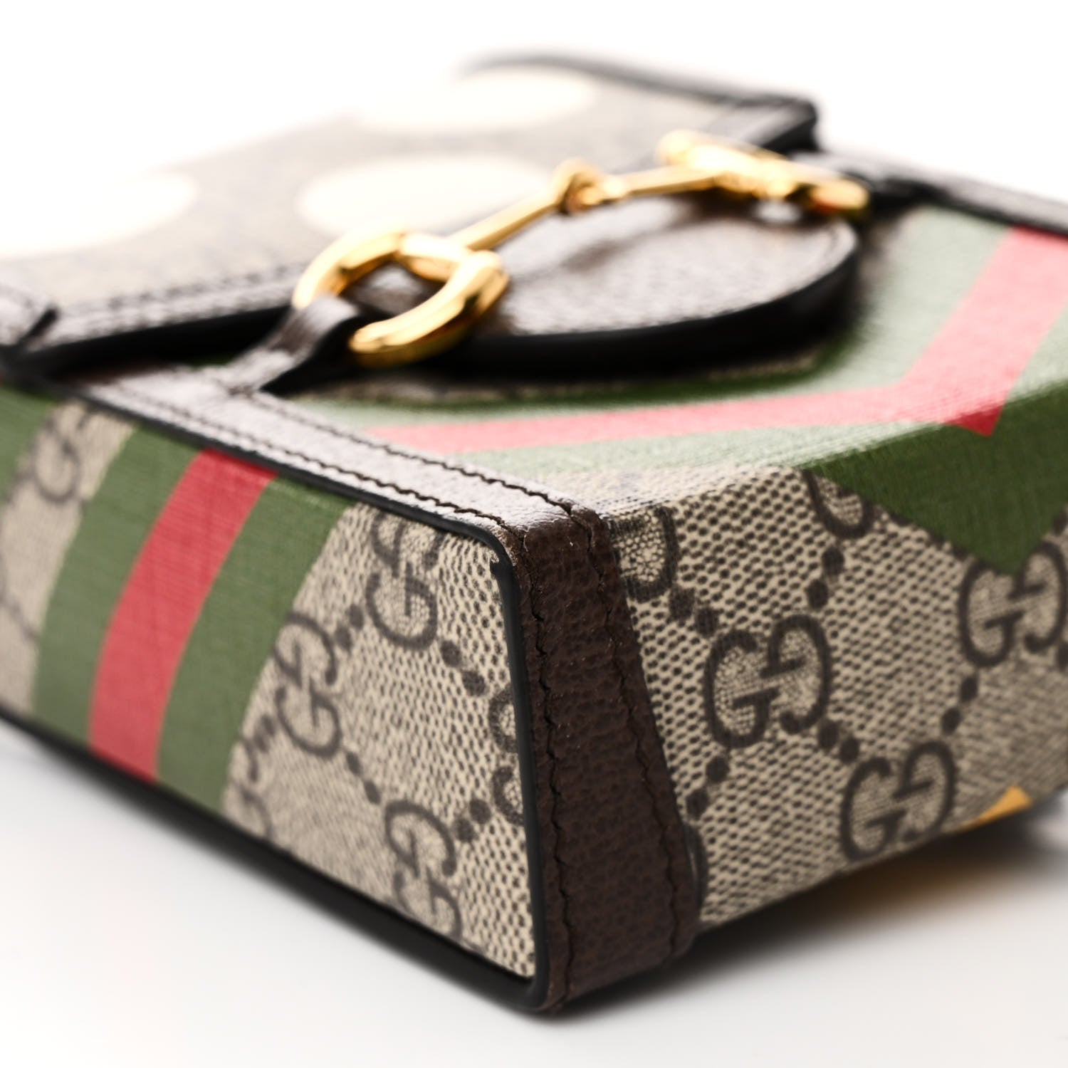 Gucci GG Supreme Monogram Textured Dollar Calfskin Geometric Print Mini Horsebit 1955 Crossbody Bag Beige Multicolor New Acero 9 of 10