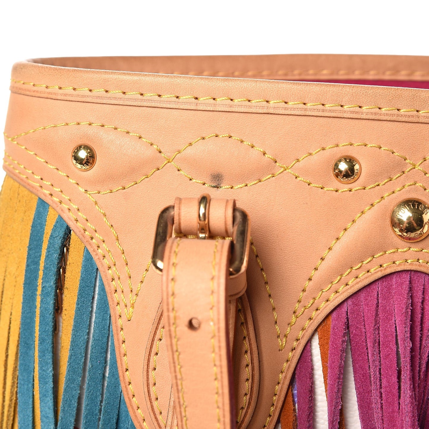 Monogram Multicolor Fringe Bucket White