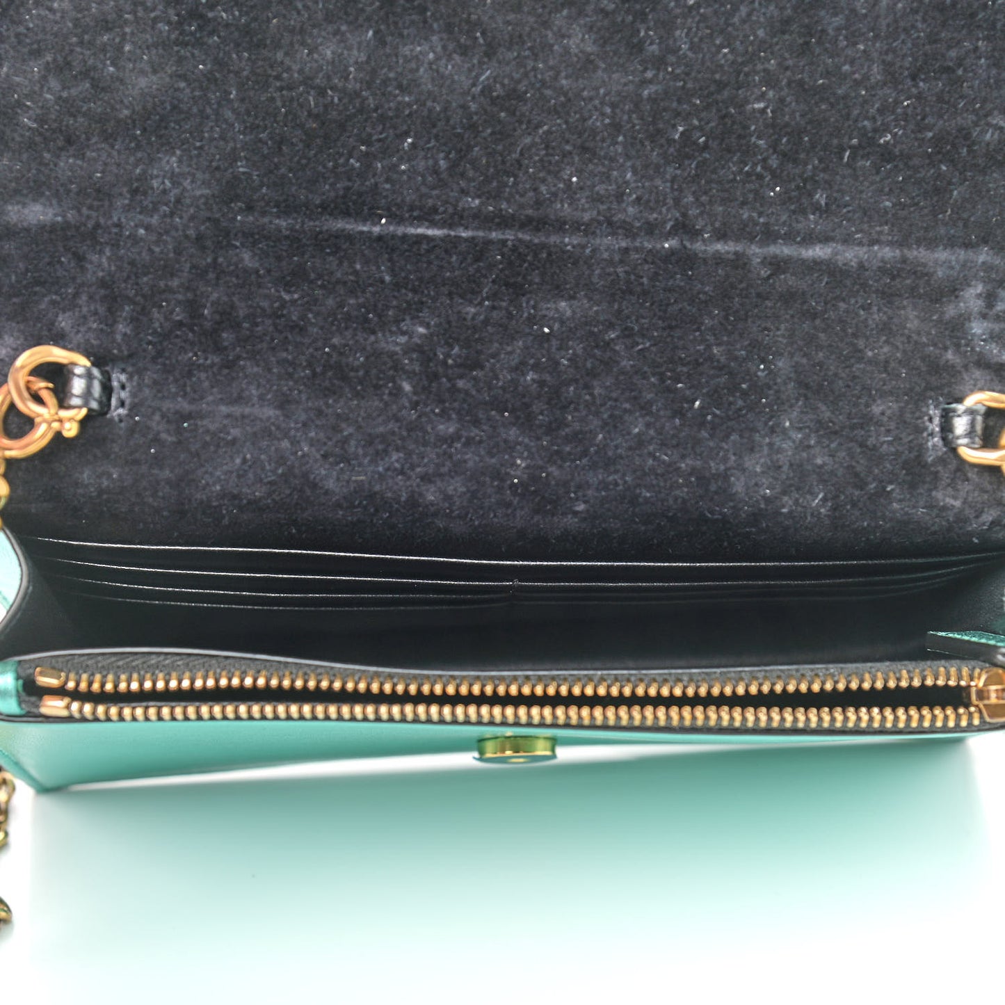 Laminated Calfskin Classic Monogram Kate Tassel Chain Wallet Green