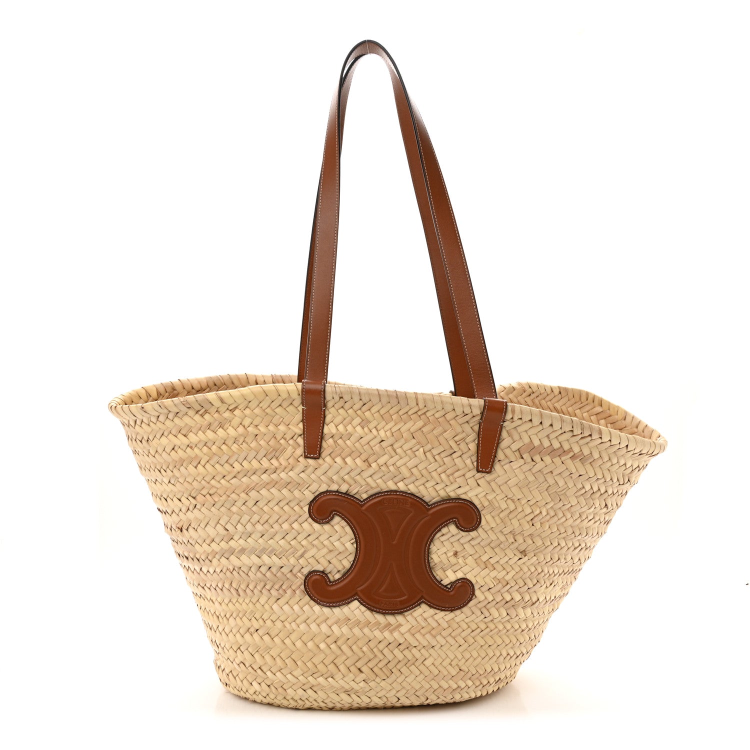 Celine Raffia Calfskin Triomphe Medium Panier Tan 1 of 16
