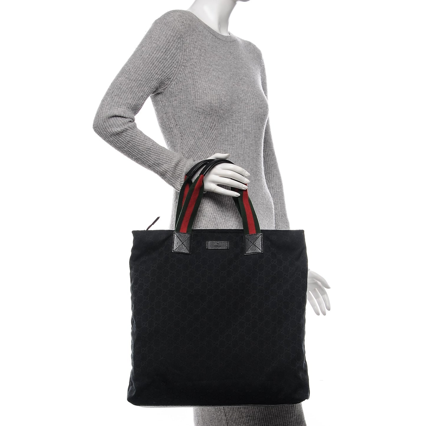 GG Monogram Large Web Handle Vertical Tote Black