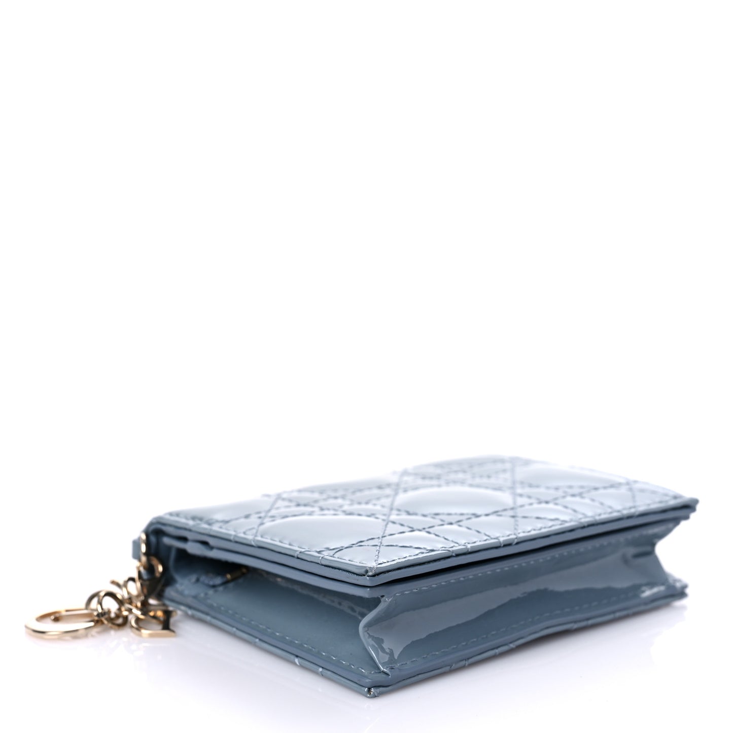 Patent Cannage Mini Lady Dior Wallet Gray Stone