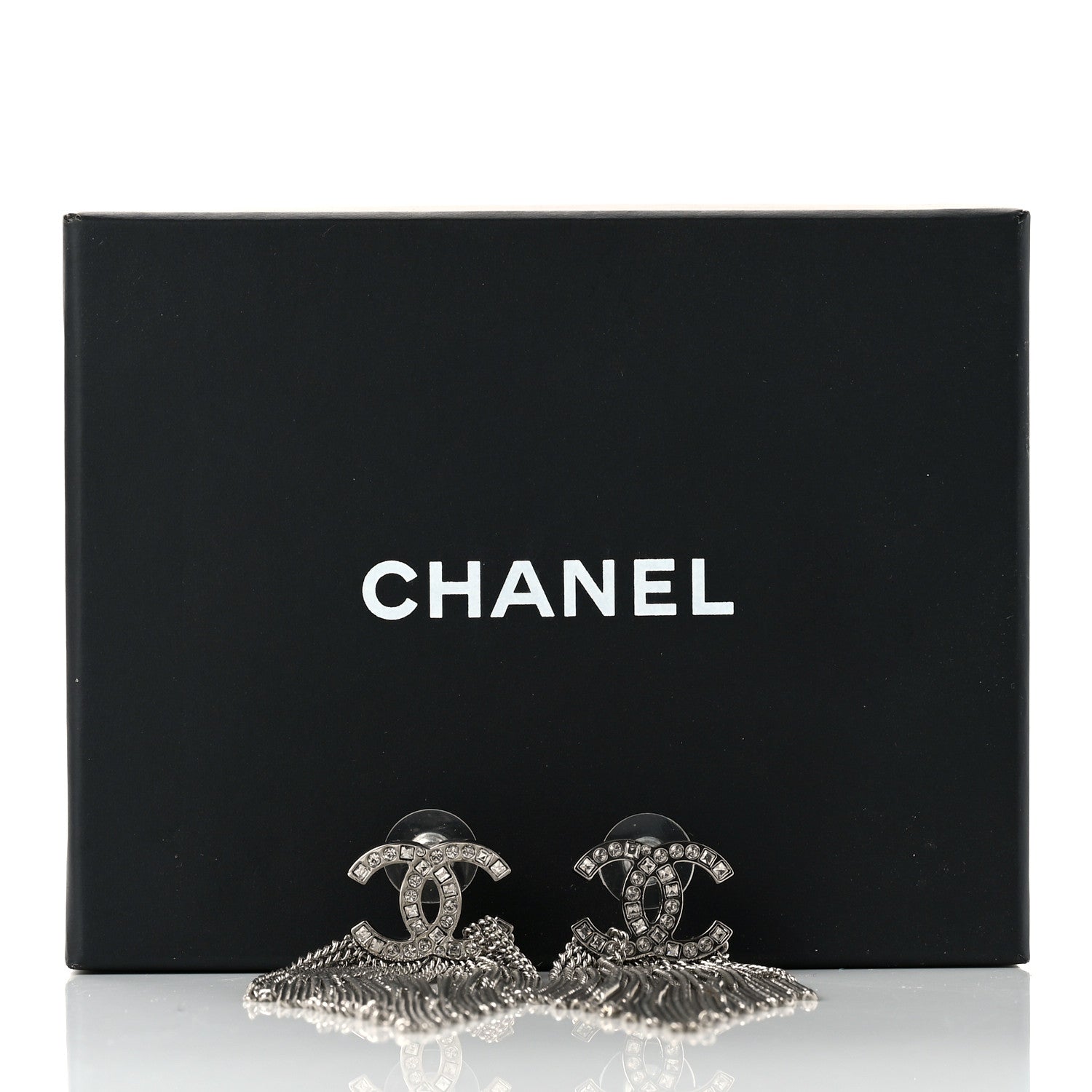 Chanel Baguette Crystal CC Chain Drop Earrings Silver 5 of 5