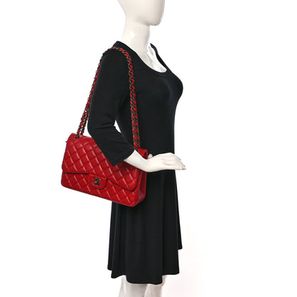 Chanel Lambskin Quilted Jumbo Double Flap Red 2 of 17