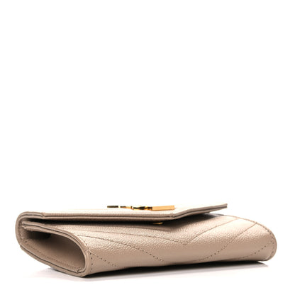 Saint Laurent Grain De Poudre Matelasse Chevron Small Monogram Envelope Wallet Dark Beige 4 of 13