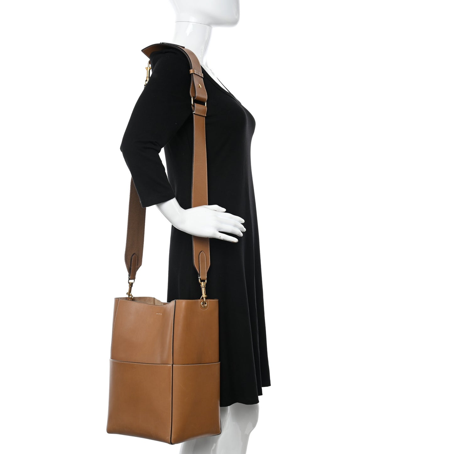 Natural Calfskin Sangle Bucket Bag Light Camel