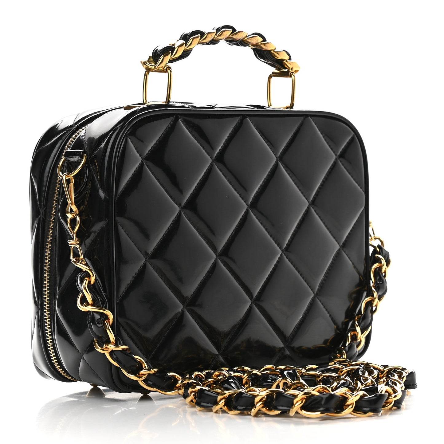 Patent Quilted Vanity Case Black