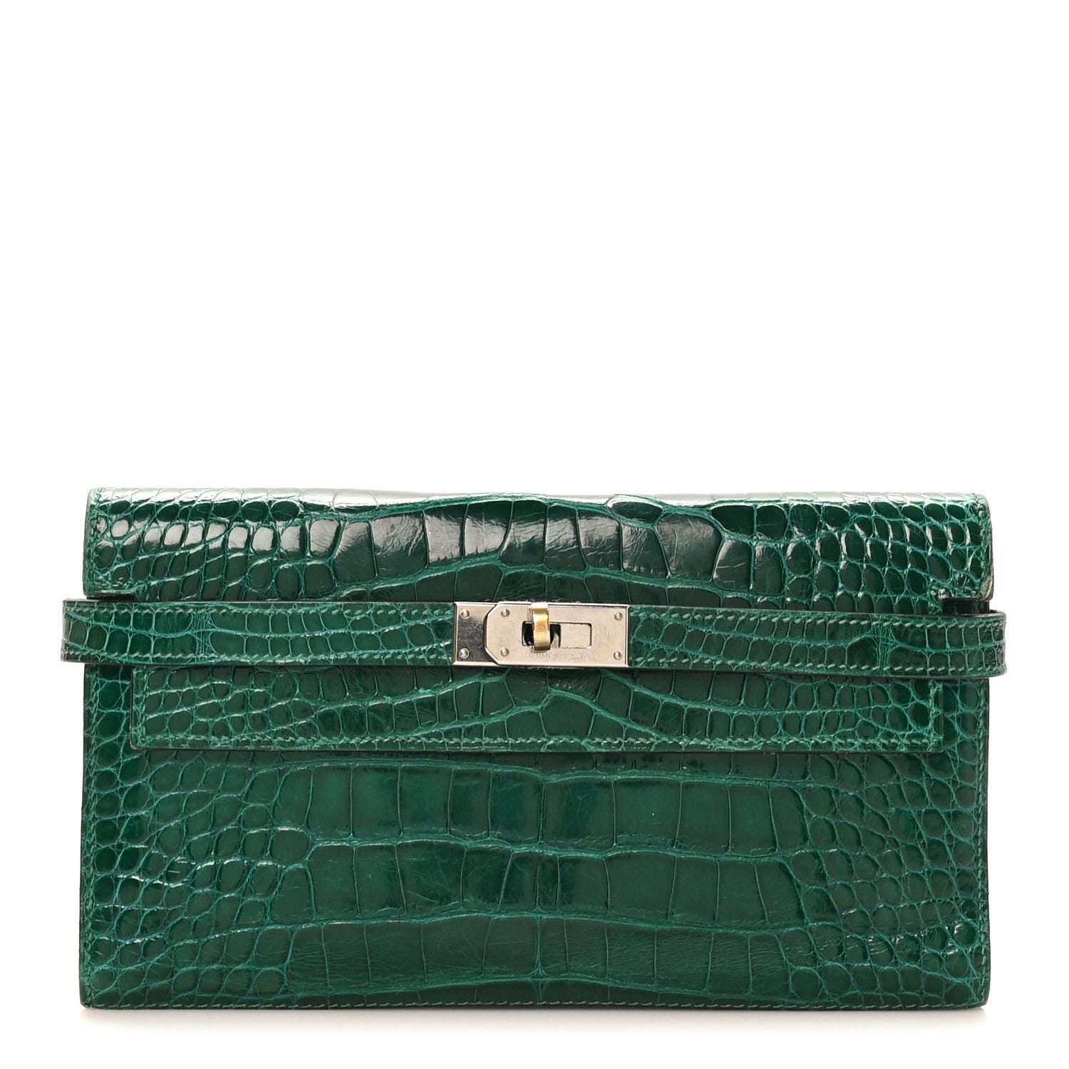 Hermes Shiny Alligator Kelly Tri-Fold Longue Wallet Vert Emeraude 1 of 10