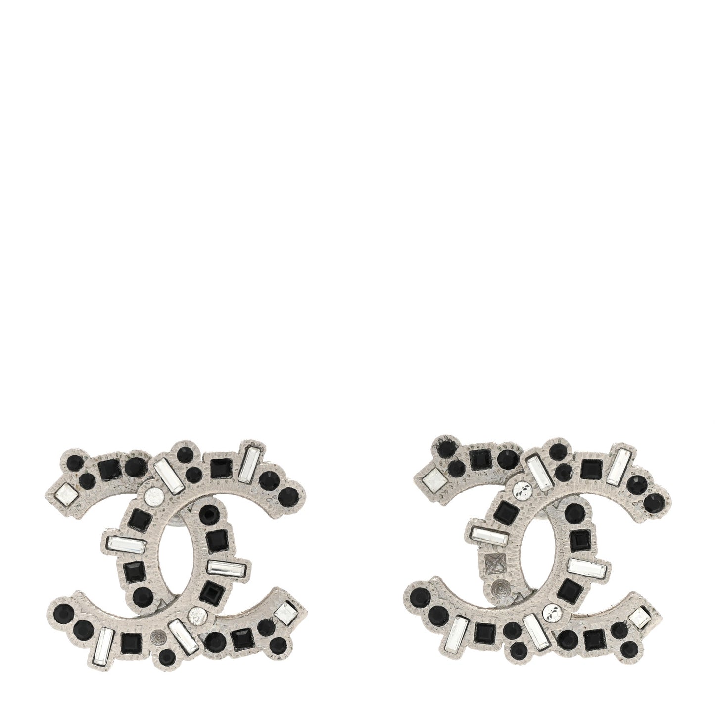 Baguette Crystal CC Earrings Silver Black