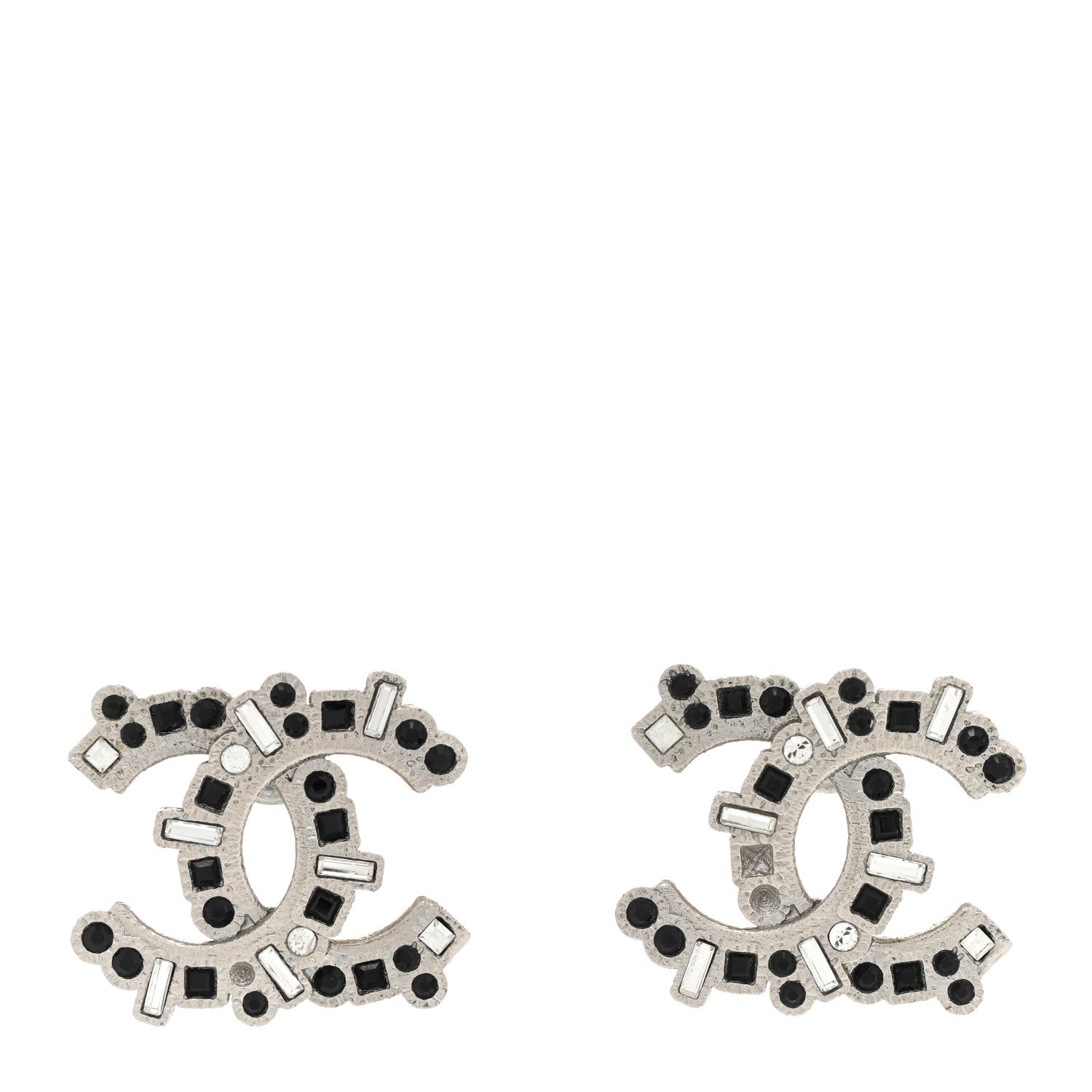Chanel Baguette Crystal CC Earrings Silver Black 1 of 6