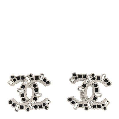 Chanel Baguette Crystal CC Earrings Silver Black 1 of 6
