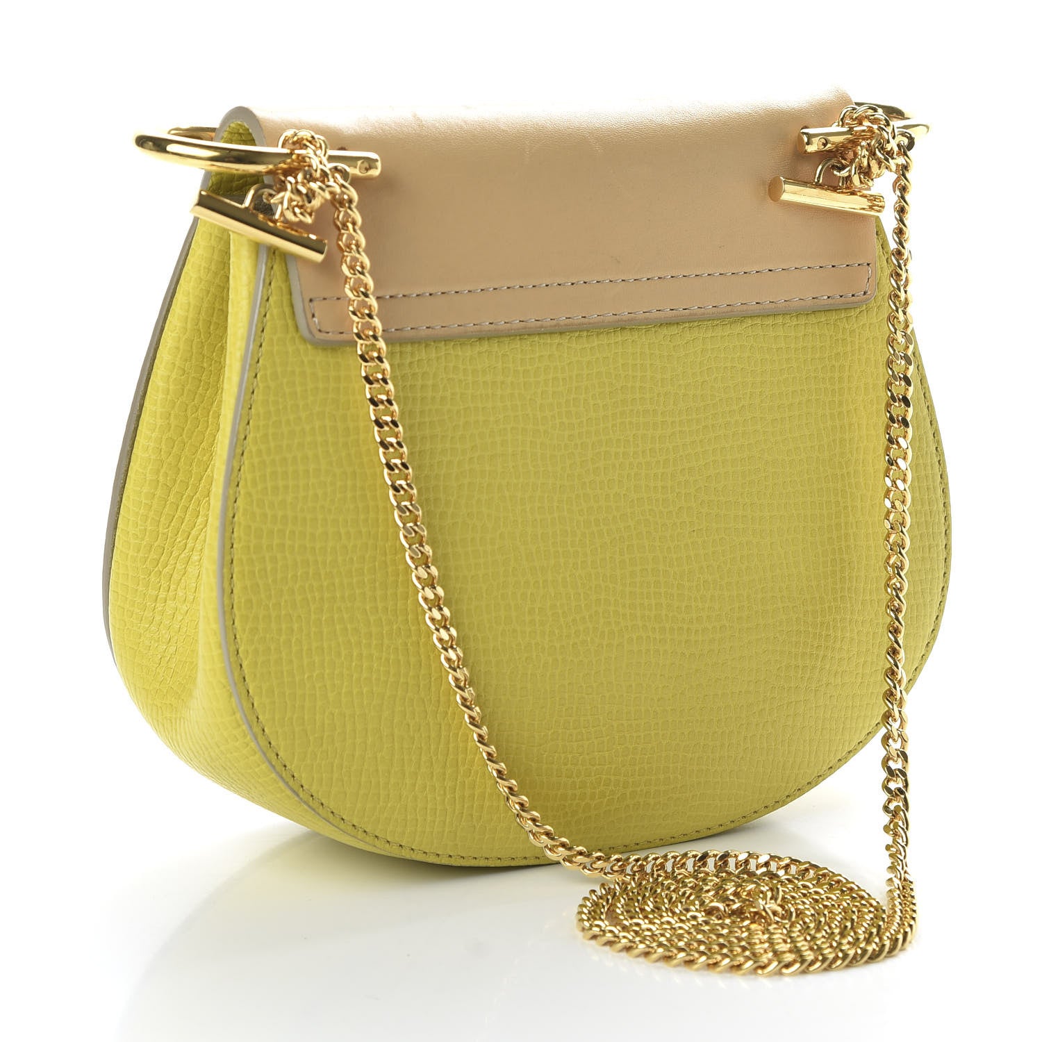 Chloe Grained Calfskin Lambskin Mini Bi-Color Drew Shoulder Bag Yellow Beige 3 of 10