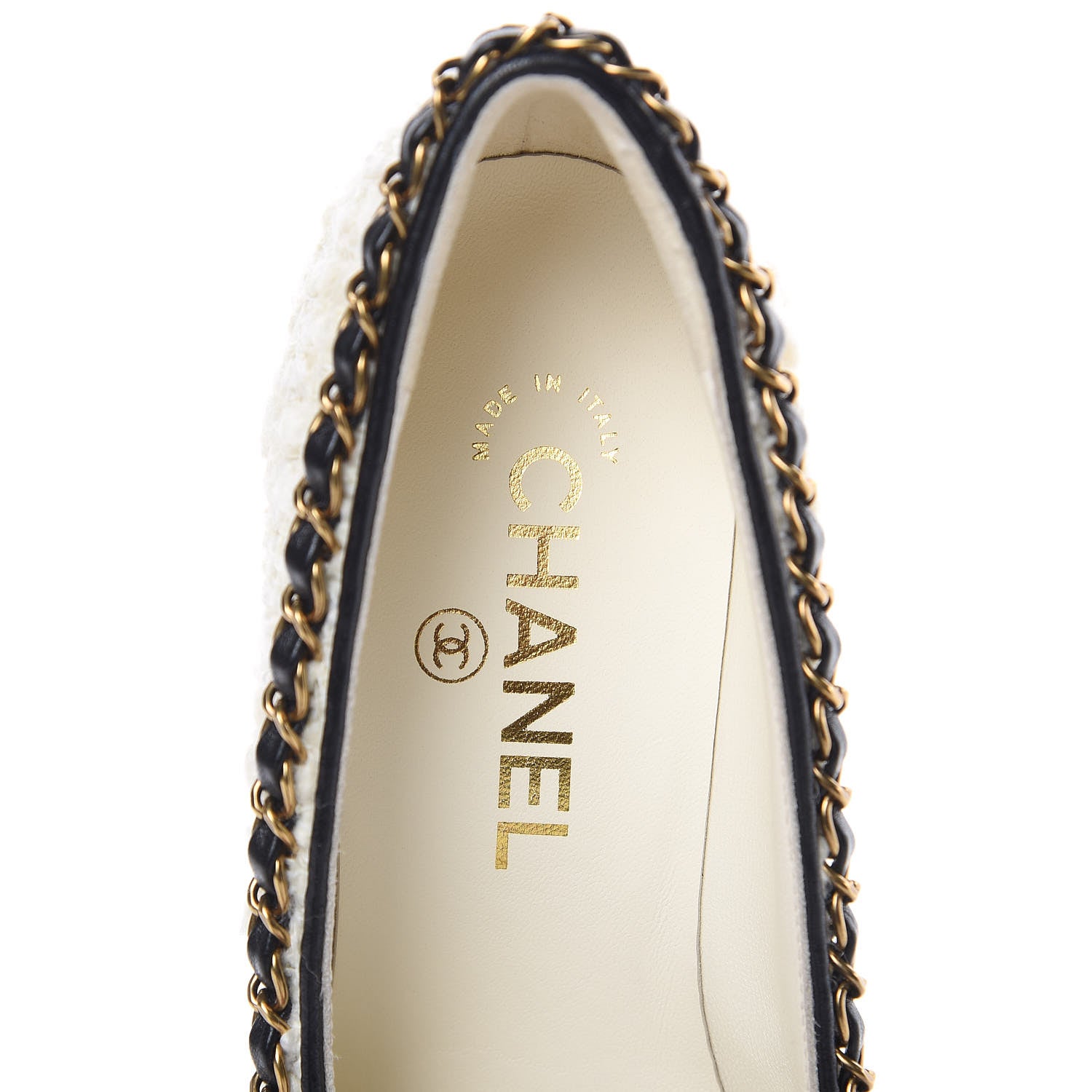 Chanel Tweed Grosgrain Chain Cap Toe Pumps 36 Ivory Black 6 of 9