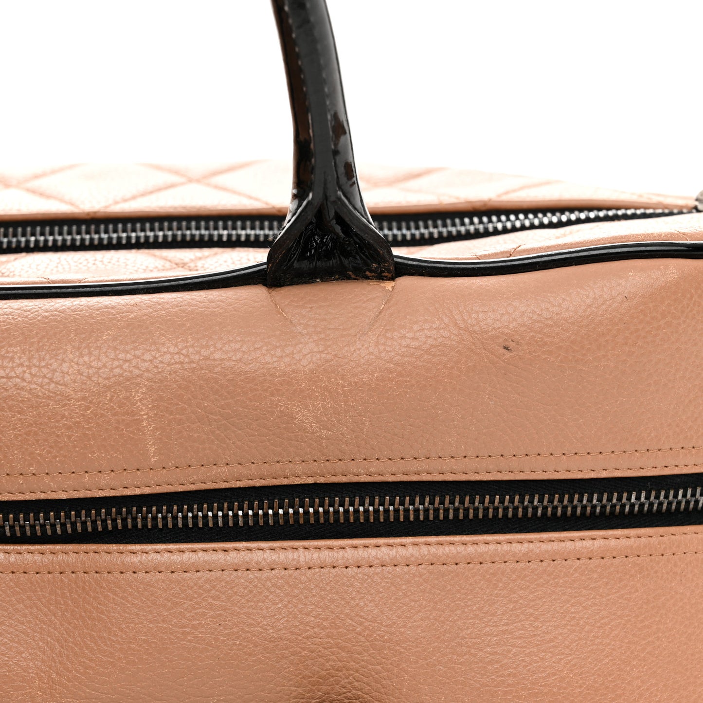 Calfskin Quilted Large Bowler Beige Black