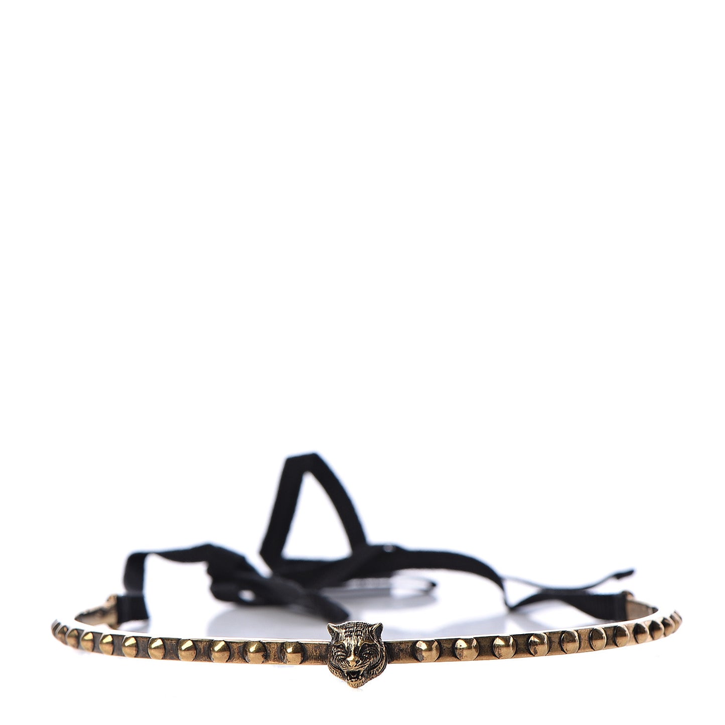Metal Tigers Head Choker Necklace Aged Gold