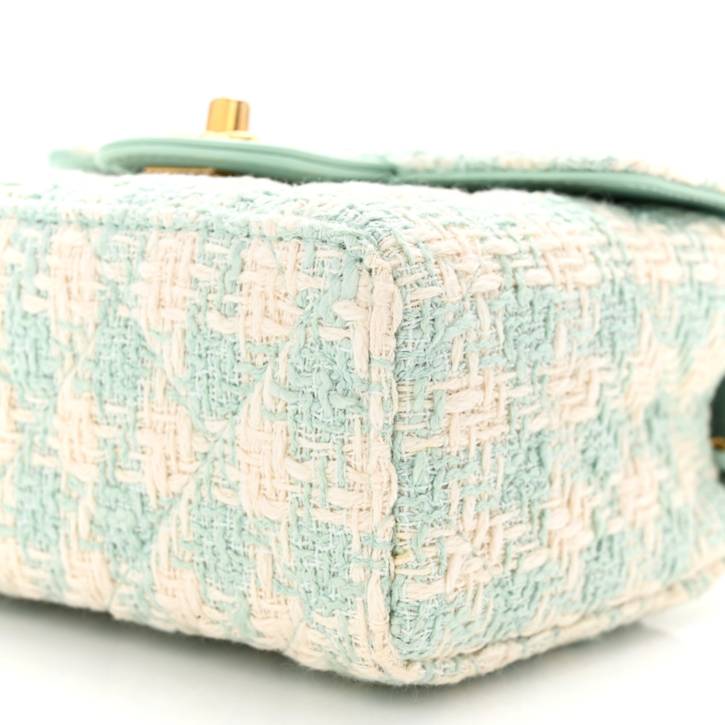 Tweed Handle Crush Top Handle Flap Bag Light Blue Ecru