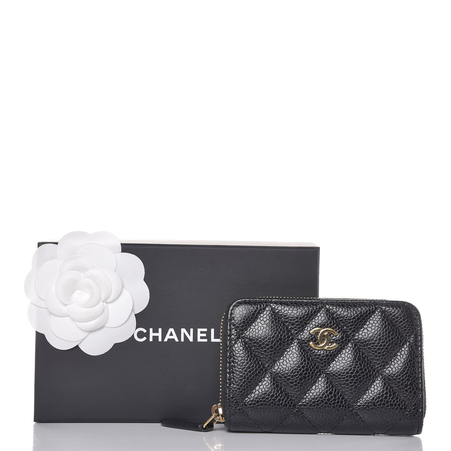 Caviar Quilted Zip Coin Purse Black