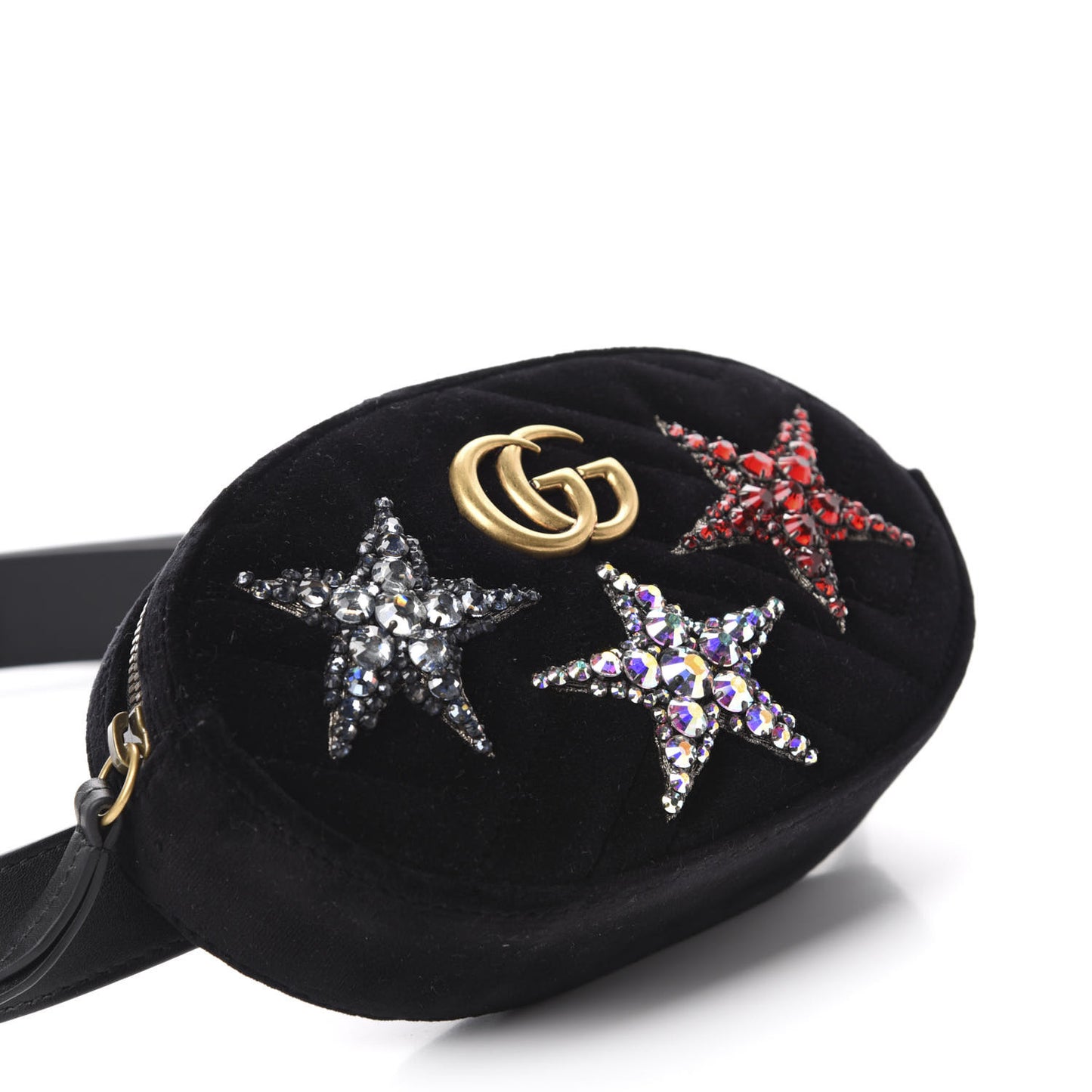 Velvet Matelasse Crystal Star GG Marmont Belt Bag 95 38 Black