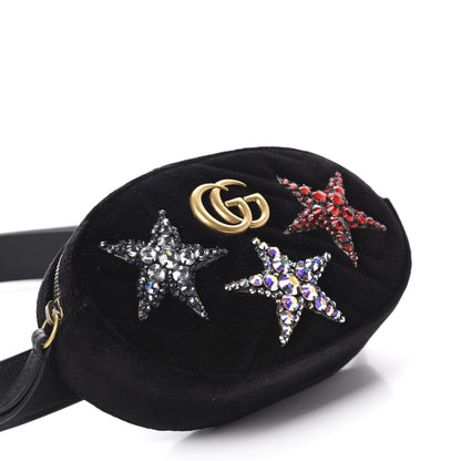 Gucci Velvet Matelasse Crystal Star GG Marmont Belt Bag 95 38 Black 4 of 11
