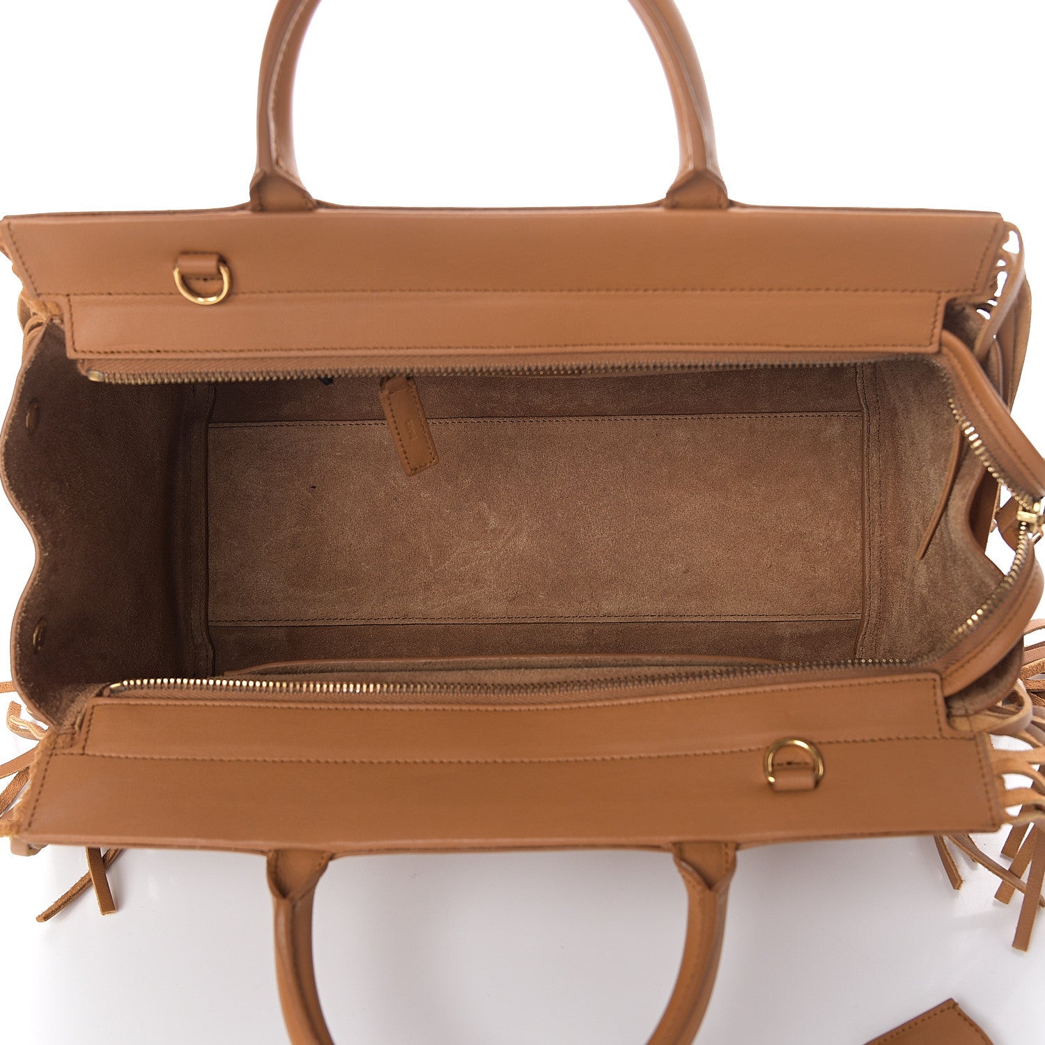 Saint Laurent Calfskin Small Rive Gauche Fringe Tote Tan 4 of 7