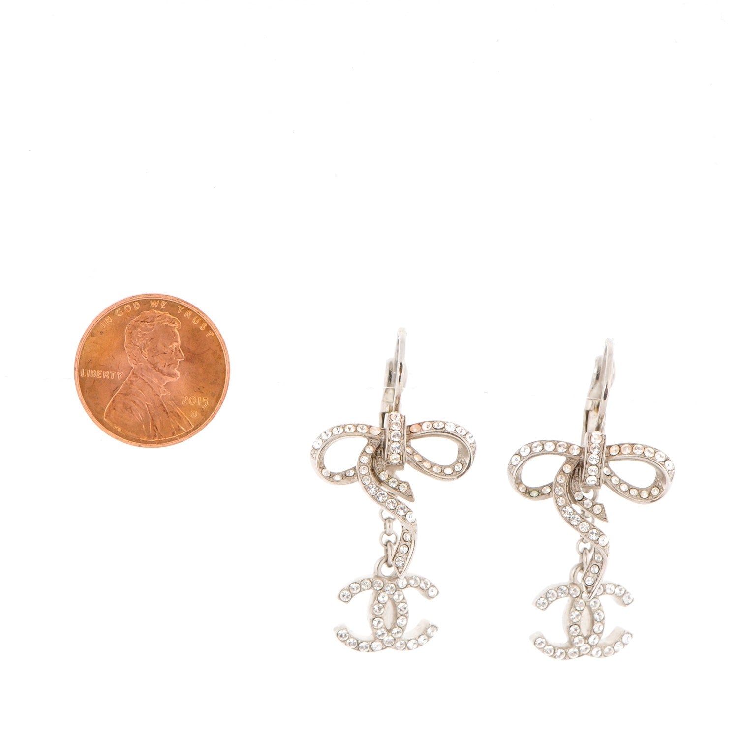 Chanel Crystal CC Bow Earrings Silver 2 of 4