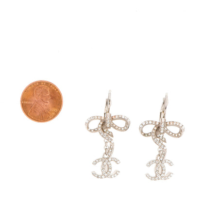 Chanel Crystal CC Bow Earrings Silver 2 of 4