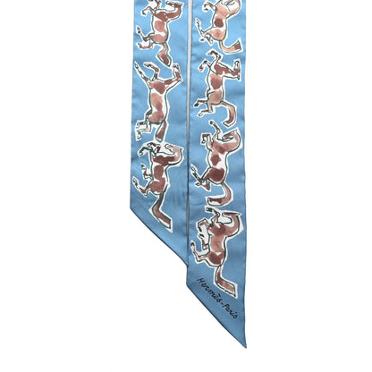 Hermes Silk Chevaux En Liberte Twilly Bleu Glacier Beige 2 of 4