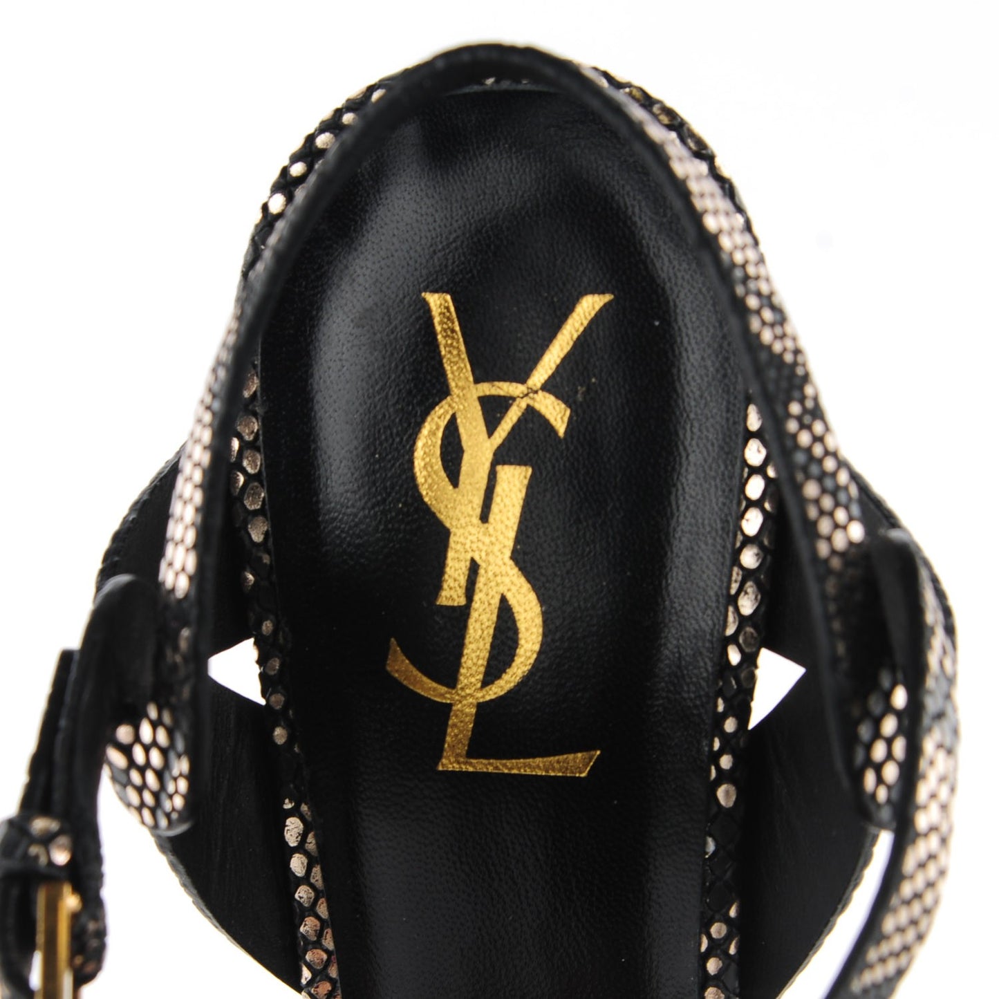 Python Calfskin Embossed Classic Tribute 105 Platform Sandals 36.5 Black Gold