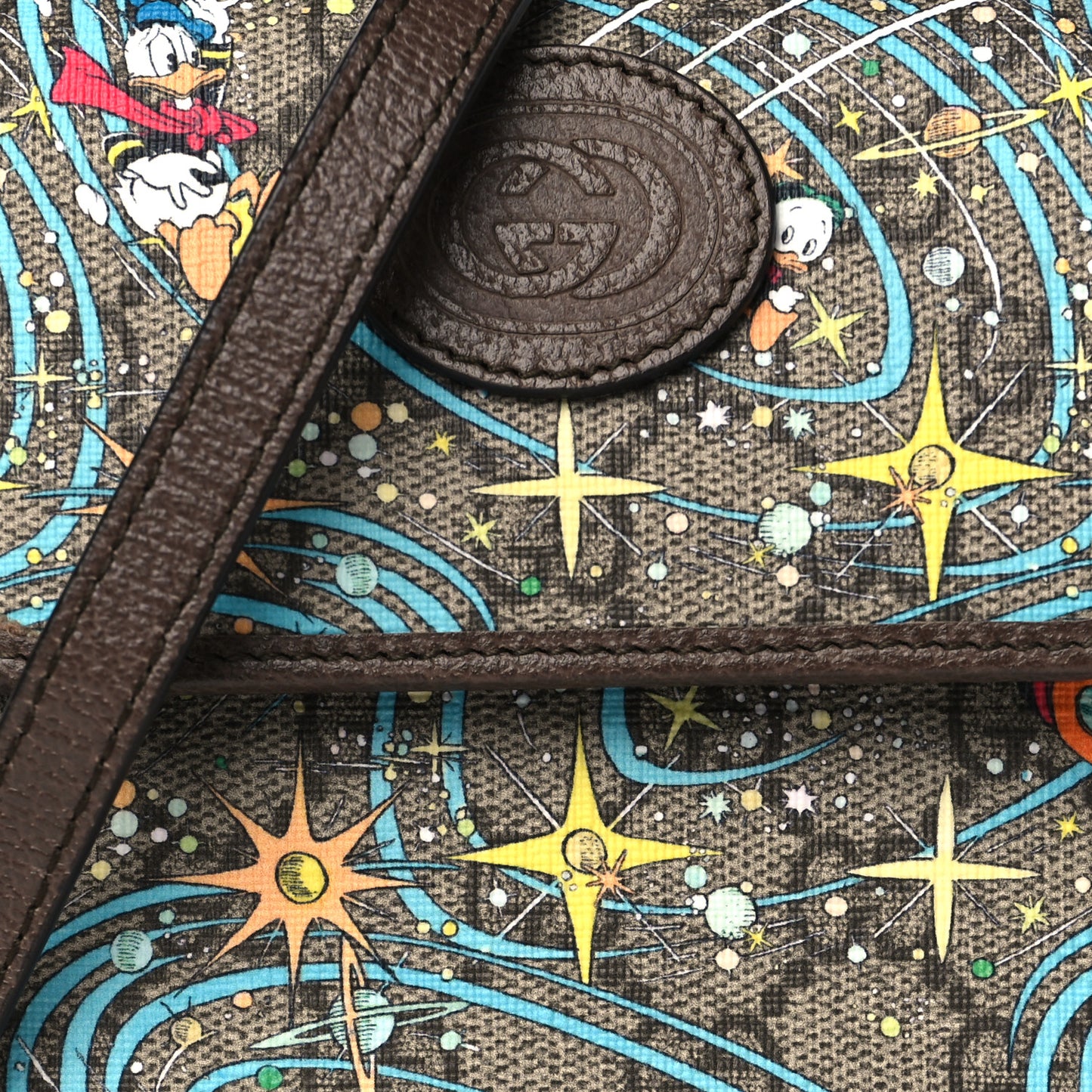 X DISNEY GG Supreme Monogram Donald Duck Mini Interlocking G Crossbody Bag Beige Multicolor New Acero