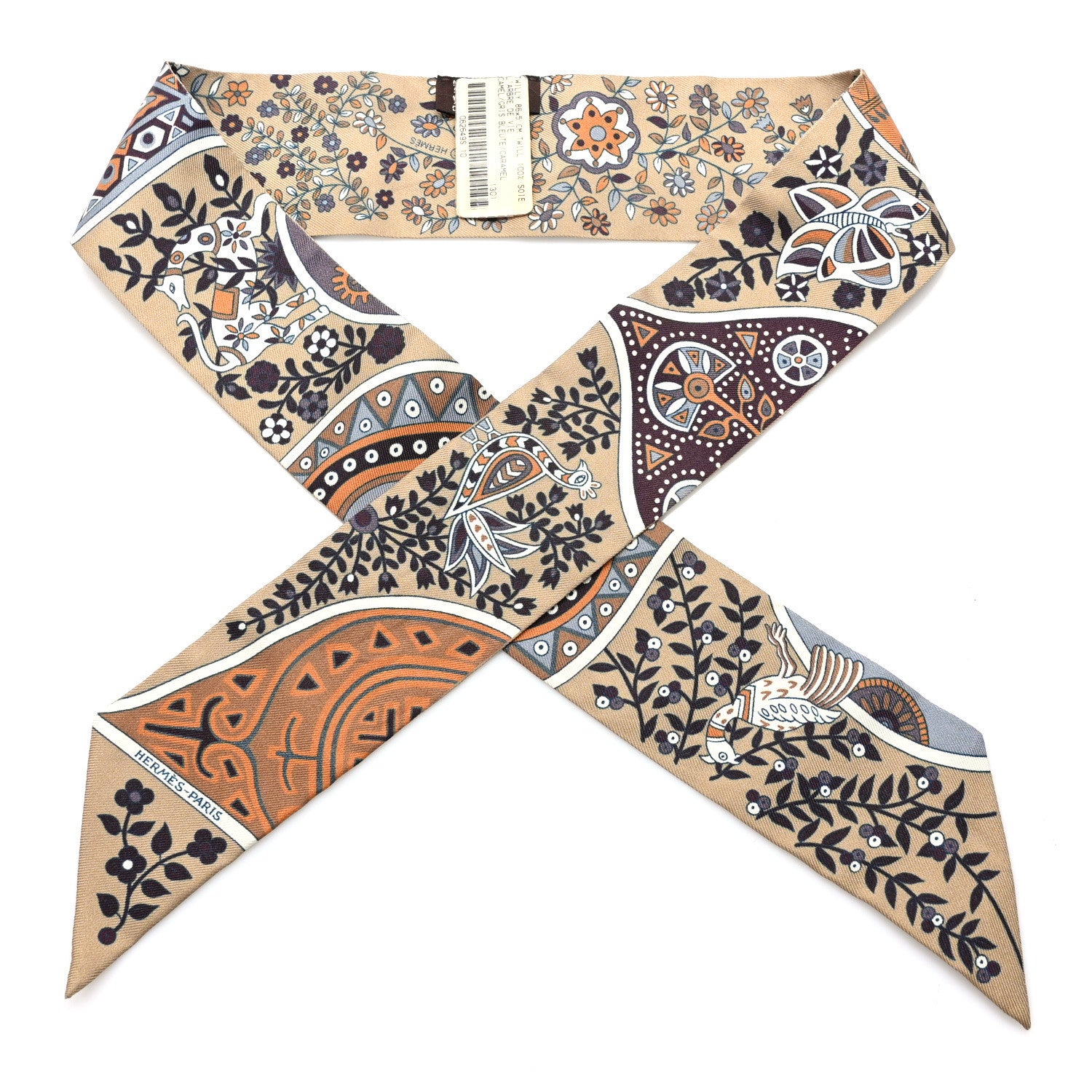 Hermes Silk L'Arbre De Vie Twilly Camel Gris Bleuete Caramel 1 of 4