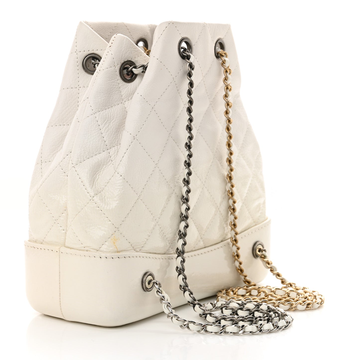 Patent Goatskin Quilted Small Gabrielle Backpack White