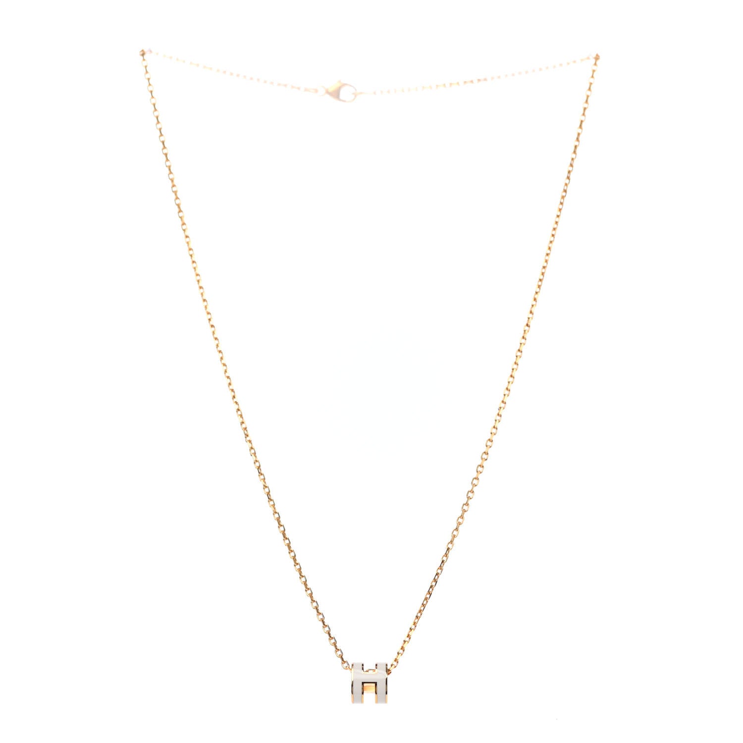 Hermes Lacquered Gold Mini Pop H Pendant Necklace White 2 of 3