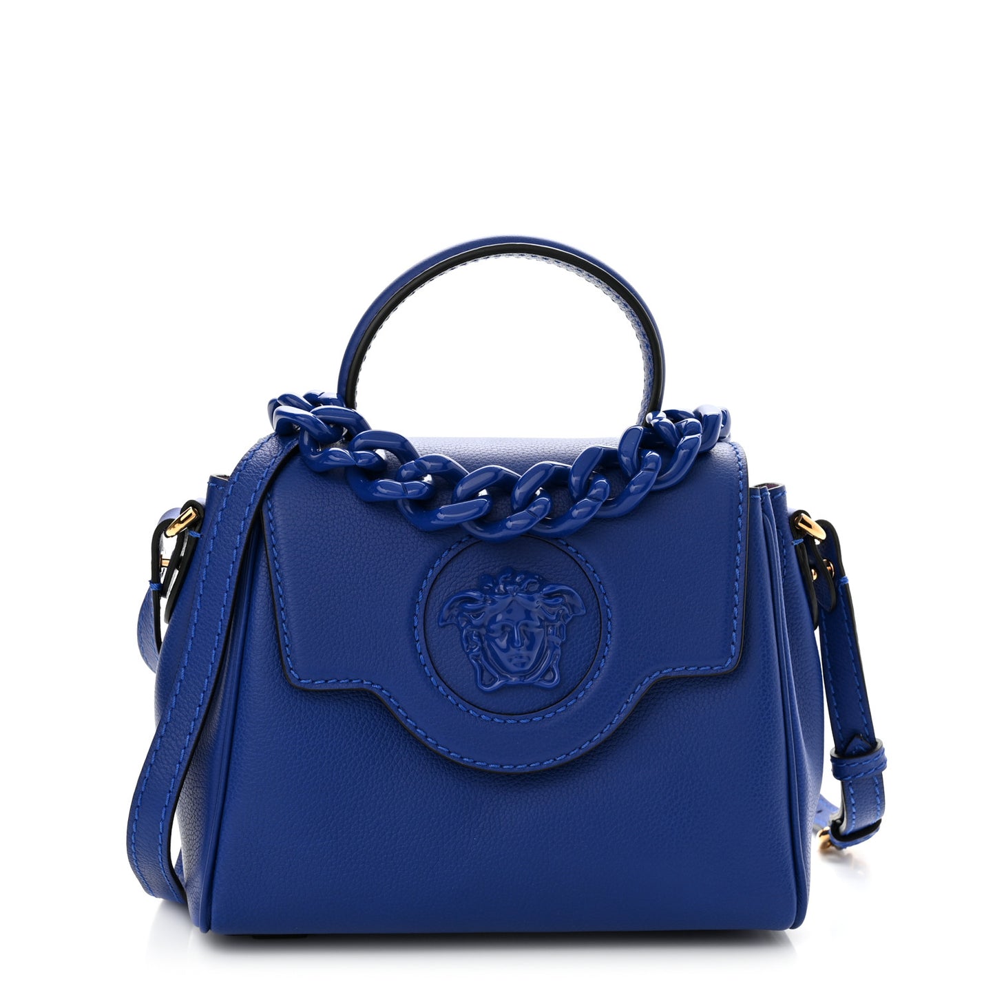 Grained Calfskin Small La Medusa Top Handle Bag Lapis