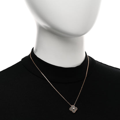 Van Cleef & Arpels 18K Rose Gold Diamond Silver Obsidian Vintage Alhambra Pendant Necklace 2 of 5