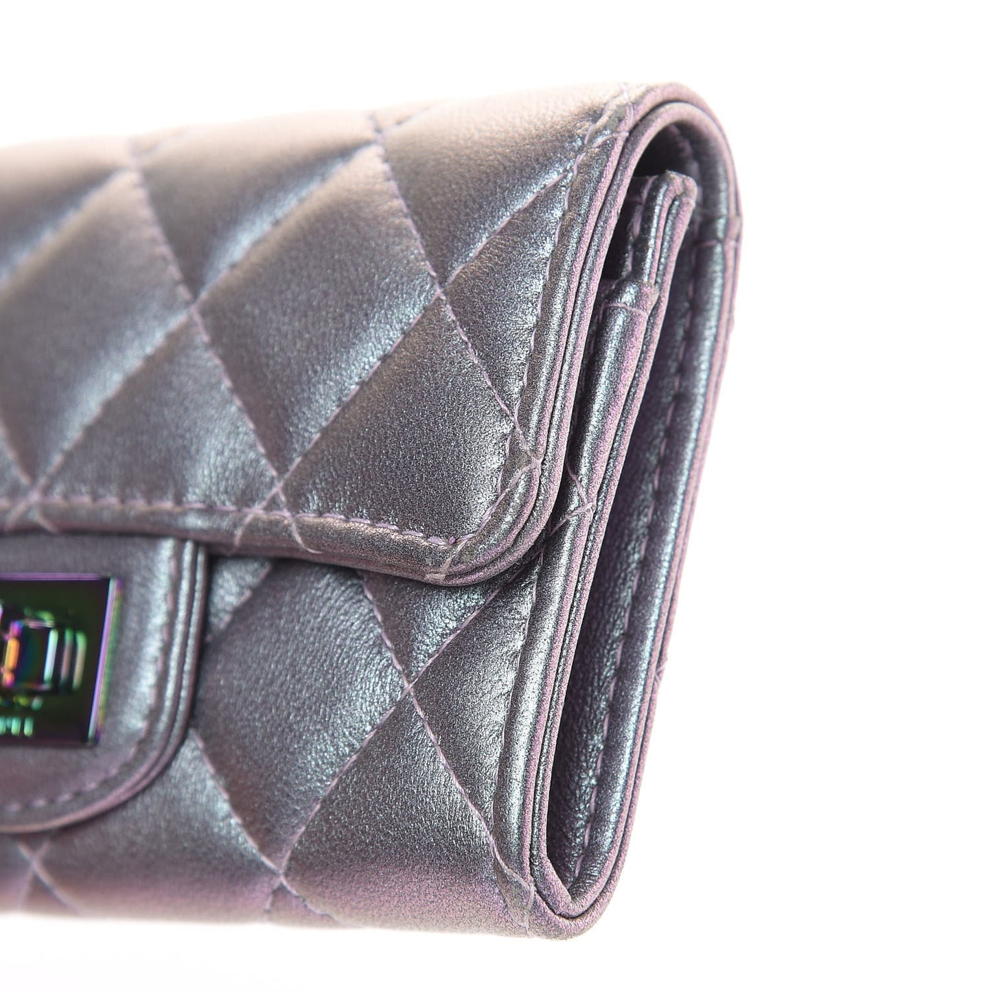Iridescent Lambskin Quilted Reissue Flap Card Holder Light Purple