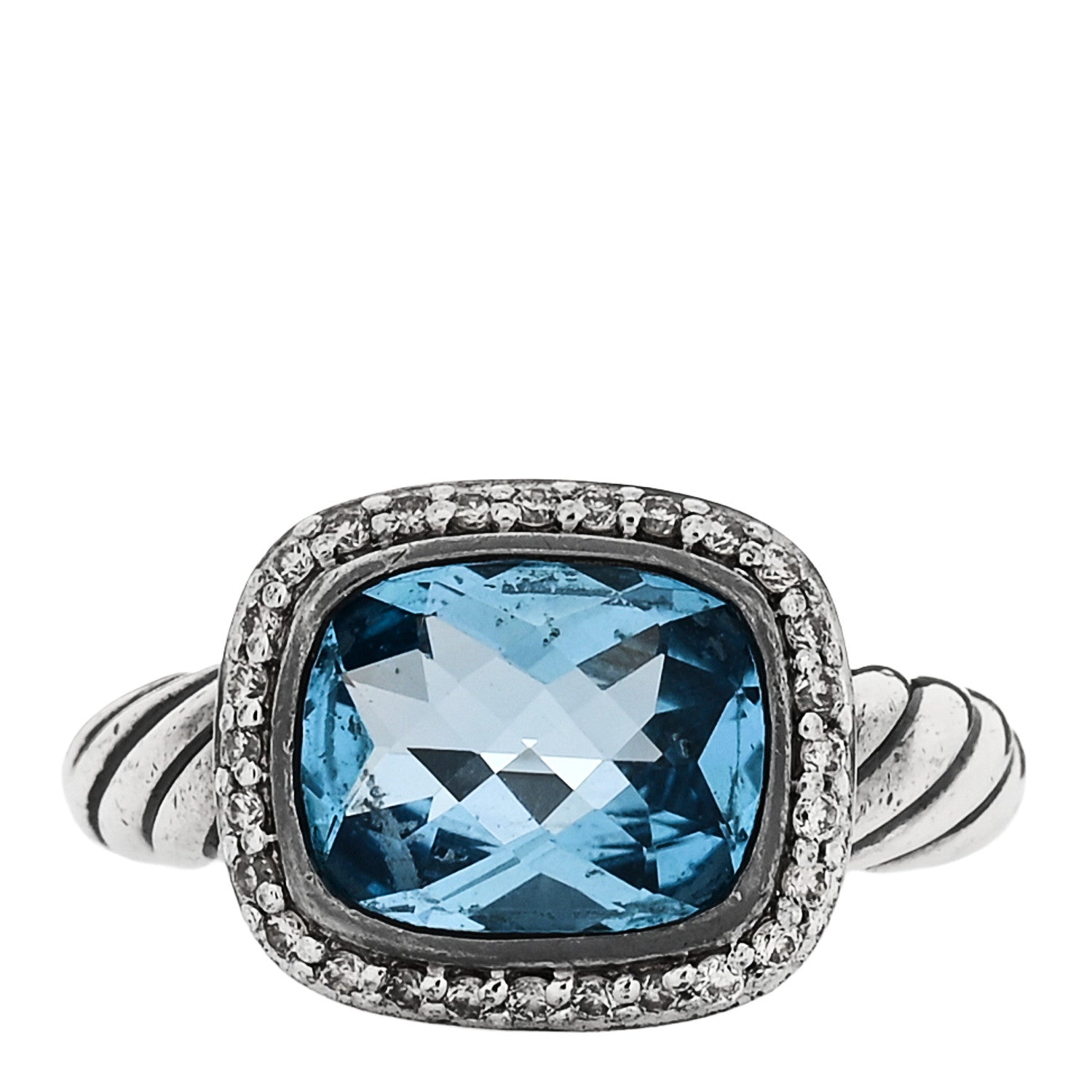 David Yurman Sterling Silver Diamond Blue Topaz 10mm Noblesse Ring 53 6.25 1 of 5