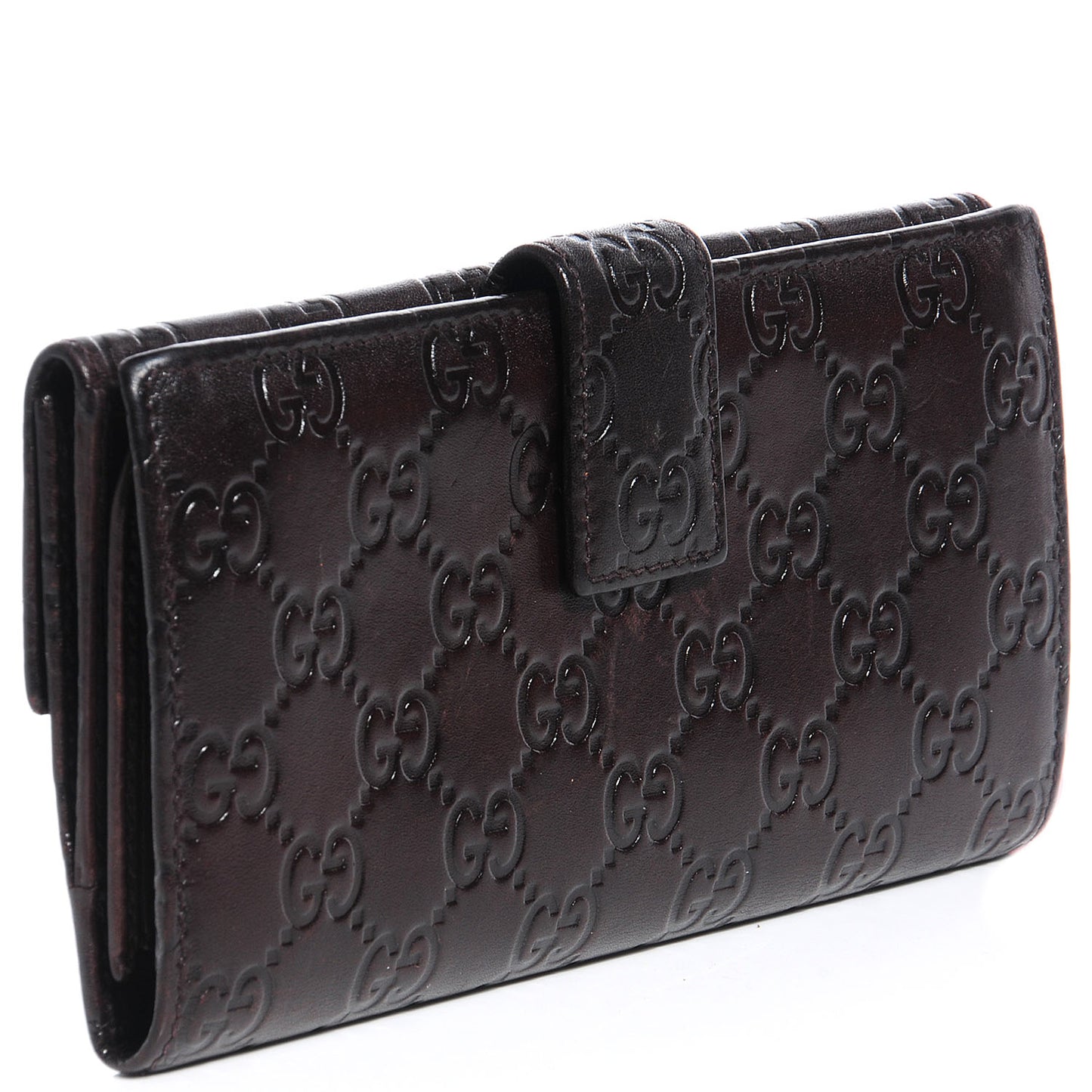 Guccissima Margaux Calfskin Metal Bar Continental Flap Wallet Chocolate