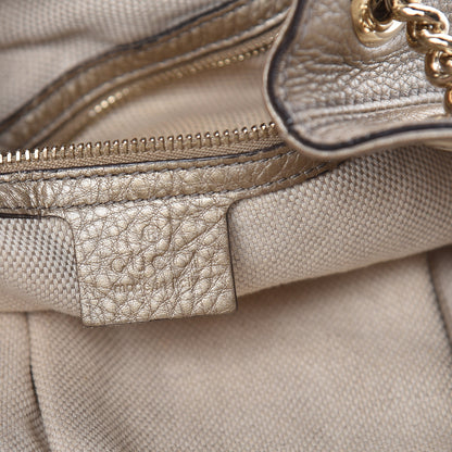 Gucci Metallic Pebbled Calfskin Medium Soho Chain Shoulder Bag Golden Beige 6 of 10