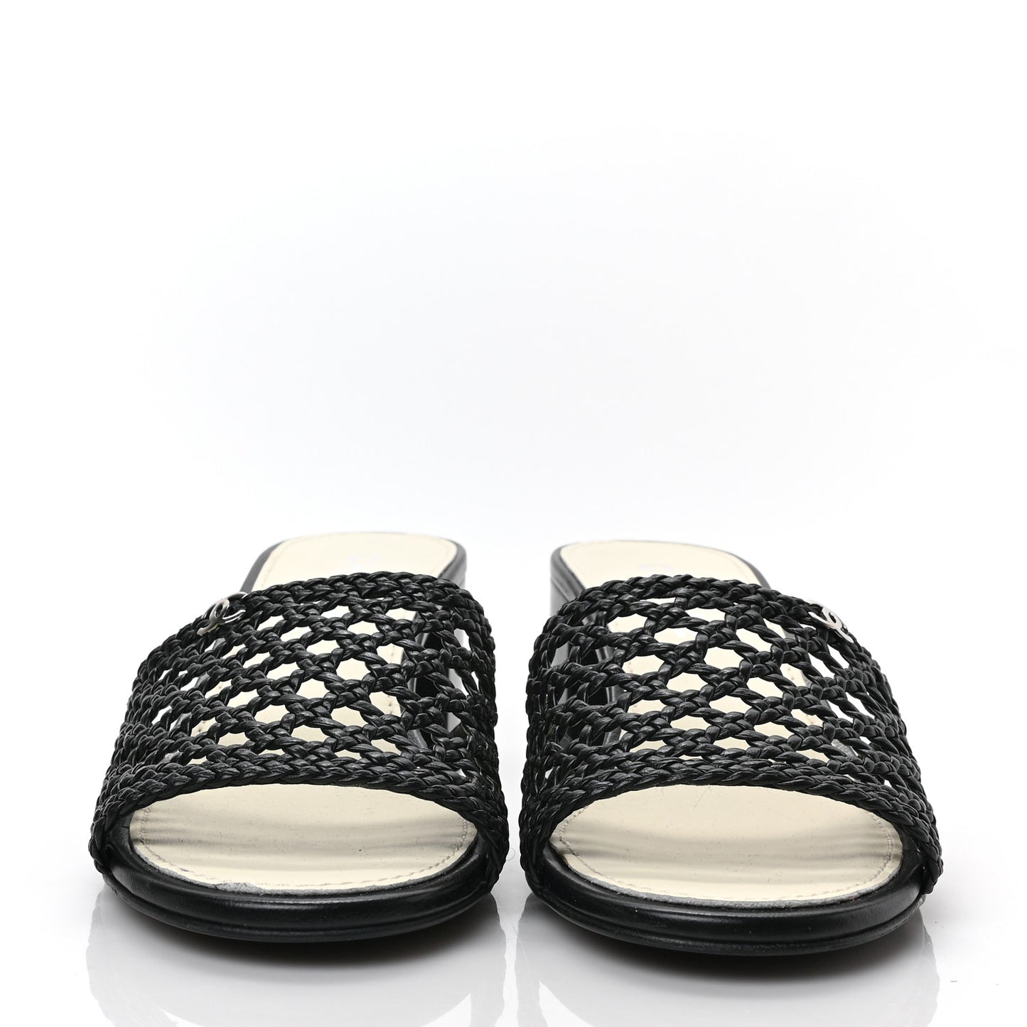 Shiny Braided Goatskin Mule Sandals 40 Black