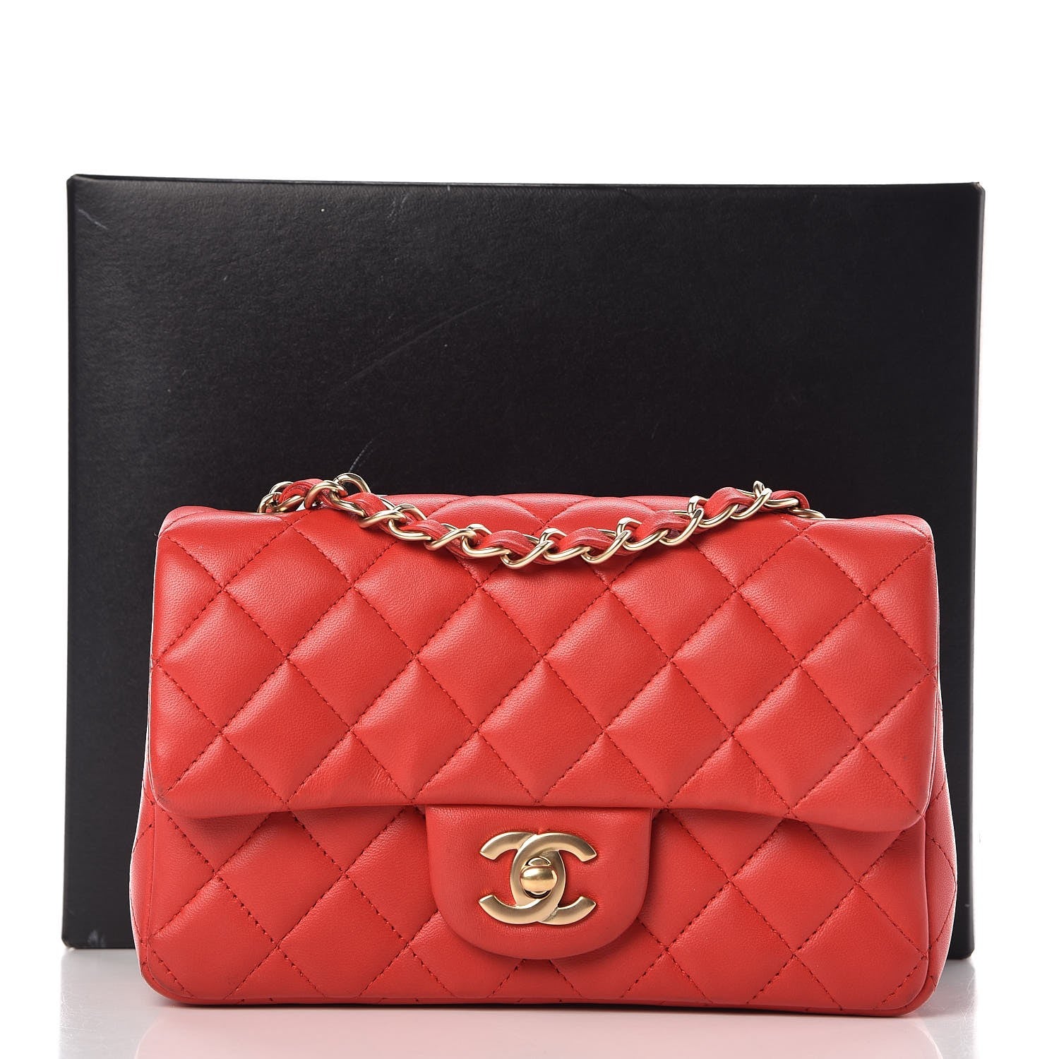 Chanel Lambskin Quilted Mini Rectangular Flap Red 14 of 14