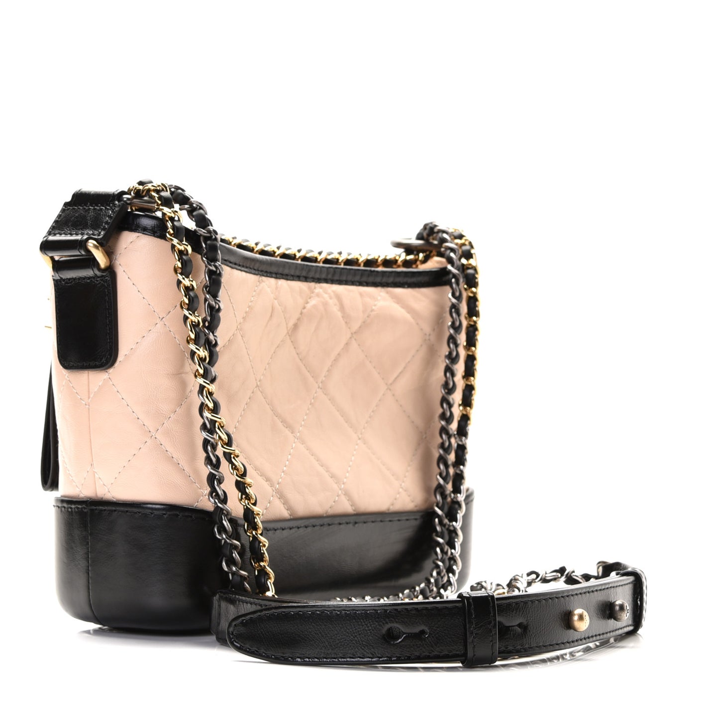 Aged Calfskin Quilted Small Gabrielle Hobo Beige Black