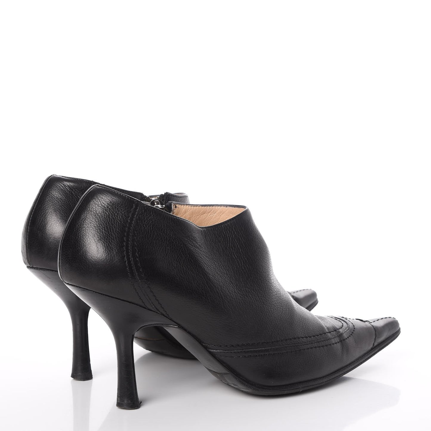Calfskin Pointed Toe CC Short Boots 37 Black